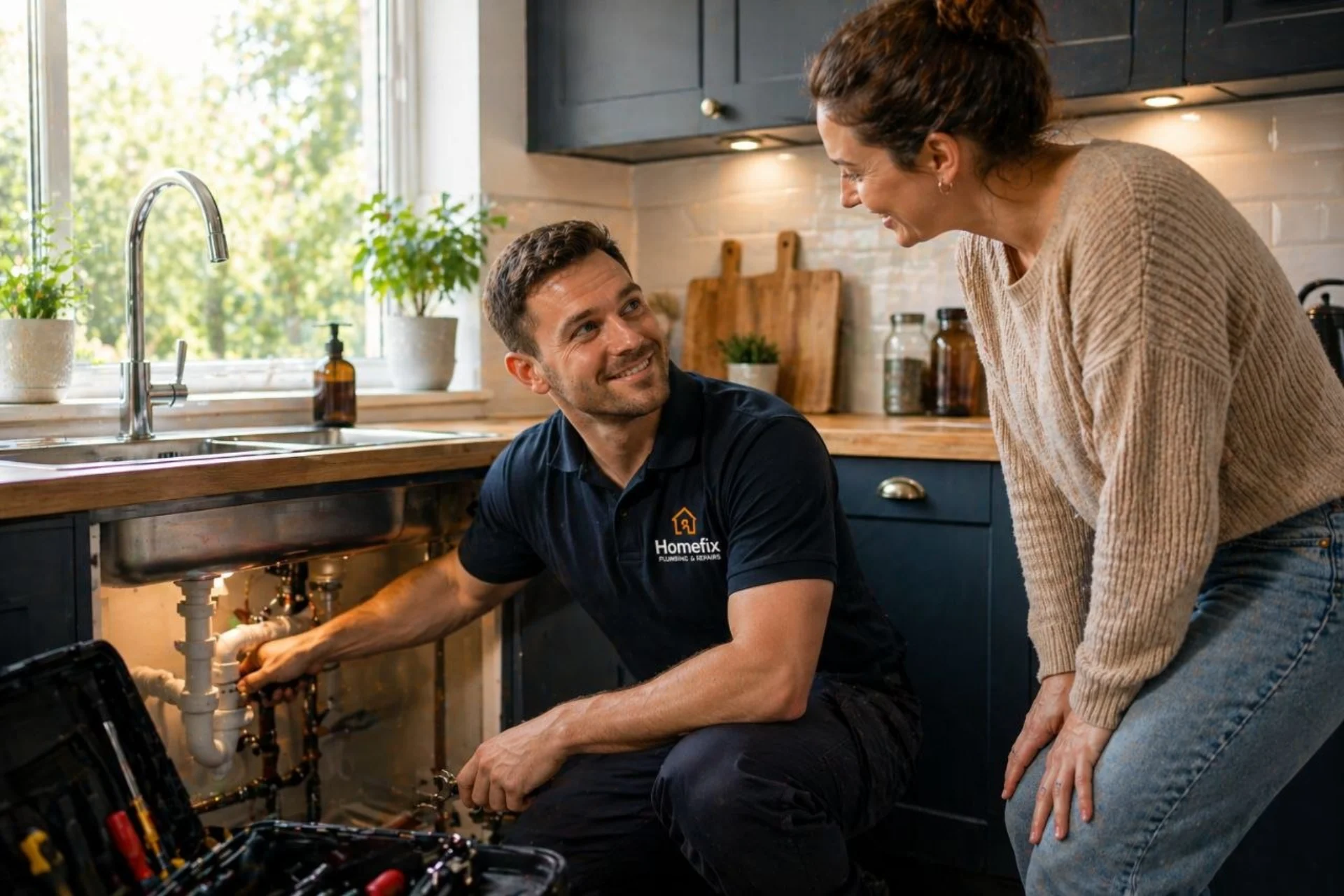 Professional plumber at work